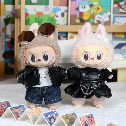 17cm Mini Plush Doll Outfit — K-Pop EXO Labubu Idol Accessories with Flower Shirt, Leather Jacket & Skirt for Gift
