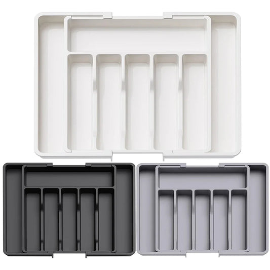 Adjustable Flatware Organizer Tray with Dividers – Plastic Utensil Holder for Spoons, Forks & Knives