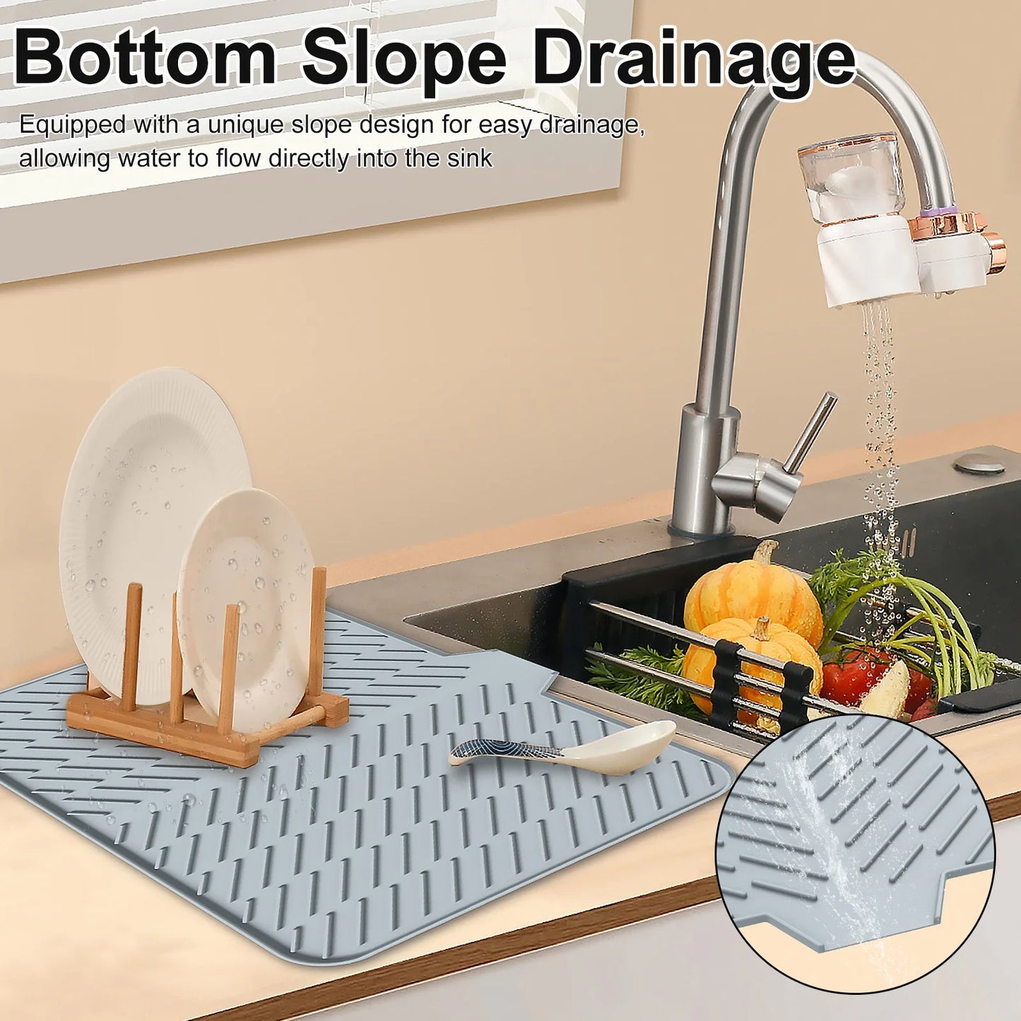 Ultra Absorbent Silicone Dish Drying Mat | Non-Slip, Fast Drying, Heat Resistant & Foldable Pad