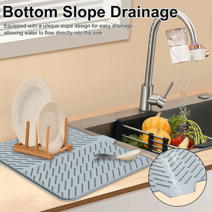 Ultra Absorbent Silicone Dish Drying Mat | Non-Slip, Fast Drying, Heat Resistant & Foldable Pad