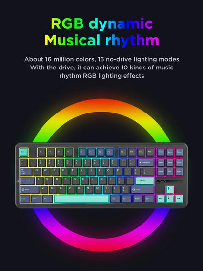 AULA F87 Pro Tri-Mode Mechanical Keyboard – 2.4G/USB/Bluetooth, 87-Key, 5-Layer Silencing, Ideal for Gaming & Typing