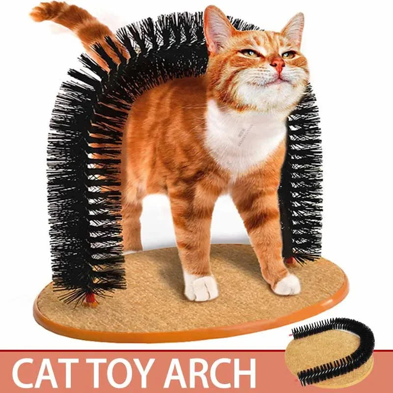 Cat Toy Arch - Self-Grooming Massage Brush with Scratching Pad, Interactive Toy for Cats