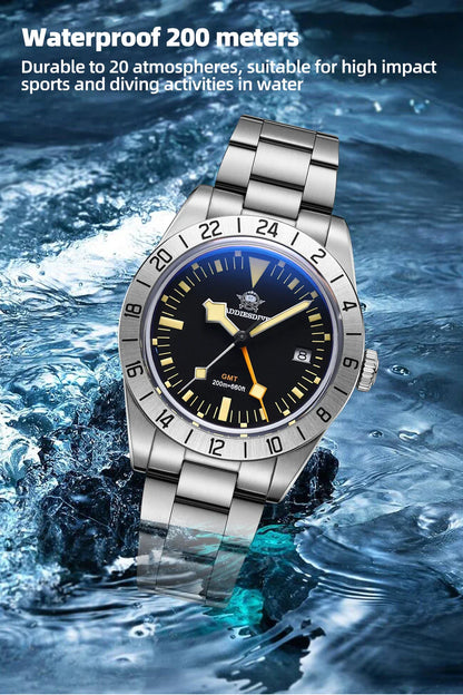 ADDIESDIVE GMT Men’s Diver Watch – 39mm Stainless Steel, Luminous Calendar Display, 20ATM Quartz Reloj Hombre