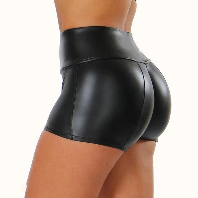 Women’s High Waist Leather Shorts – Bodycon Push-Up Black Slim Fitness Joggers