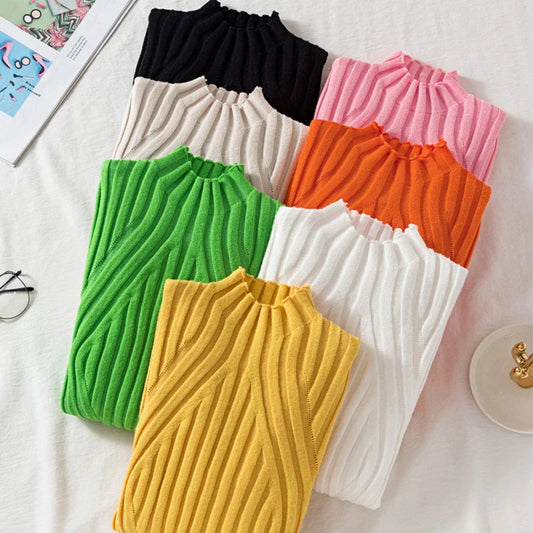 Women's Knitted Sweater Pullover 2023 - Half Turtleneck Jumper, Solid Slim Fit, Chic Streetwear for Autumn/Winter, Long Sleeve Y2K Top