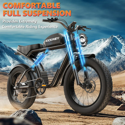 Kickwey K7 Adult Electric Bike — 1500W 48V 23Ah Mountain E-Bike, 20" Fat Tires, Off-Road Outdoor Adventure