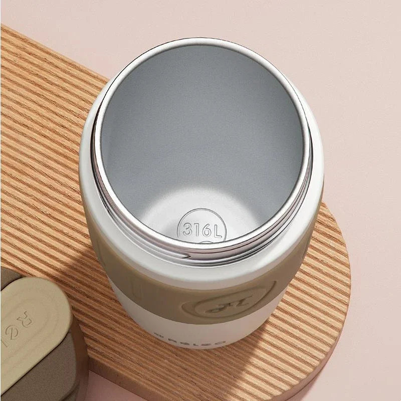 Travel Thermal Mug with Ceramic Liner – 316 Stainless Steel Vacuum Insulated Coffee Cup with Straw, Heat Retention Water Bottle