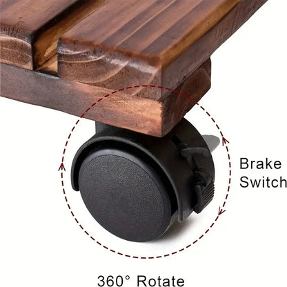 Solid Wood Movable Flower Stand – Thickened Bonsai Pot Tray with Universal Wheels for Easy Rolling