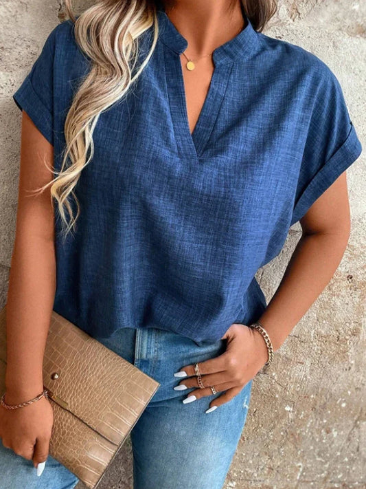 Women’s V-Neck Batwing Sleeve Top - Stylish Spring & Summer Elegant Casual Blouse