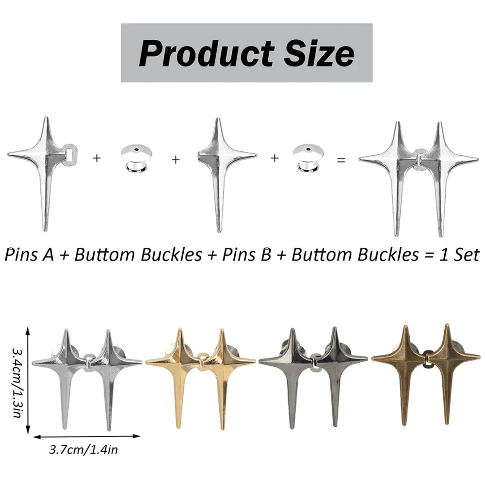 Adjustable Jean Button Pins – Detachable Metal Waist Tightener with Cross Star Design for Clothing Alterations