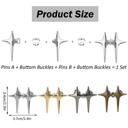 Adjustable Jean Button Pins – Detachable Metal Waist Tightener with Cross Star Design for Clothing Alterations