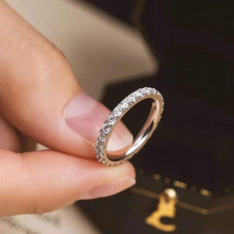 100% Pass Diamond Tester Pen & Moissanite Ring – Matching 925 Sterling Silver Wedding Band for Women