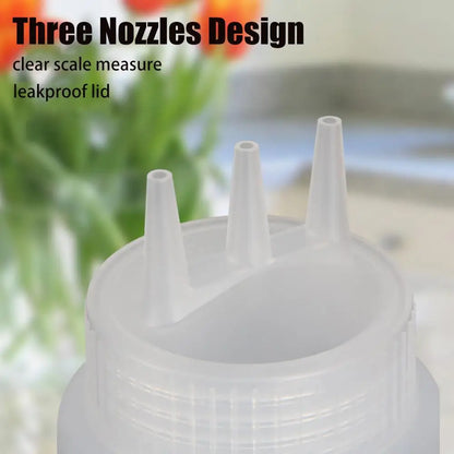 Plastic Squeeze Sauce Bottle – Graduated Jam & Salad Container with 3 Nozzles