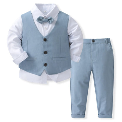 Gentleman Outfit for Boys – Spring Autumn Birthday Cotton Vest & Suit Set, Kids Solid Formal Clothing