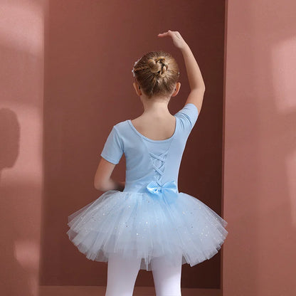 Girls Ballet Tutu Dress — Kids Short & Long Sleeve Tulle Leotard with Bowknot for Dance, Gymnastics & Party