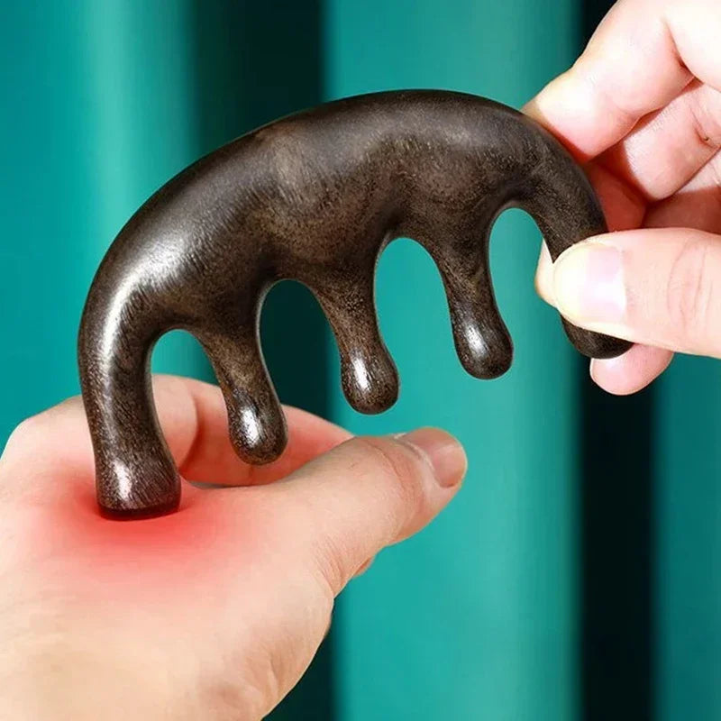 Meridian Massage Comb – Five-Tooth Handleless Sandalwood Scalp & Acupuncture Comb for Blood Circulation