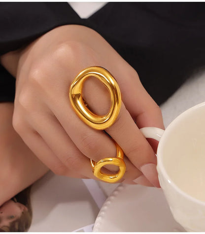 316L Stainless Steel Gold Plated Oval Ring – Large Luxury Waterproof Women’s Jewelry