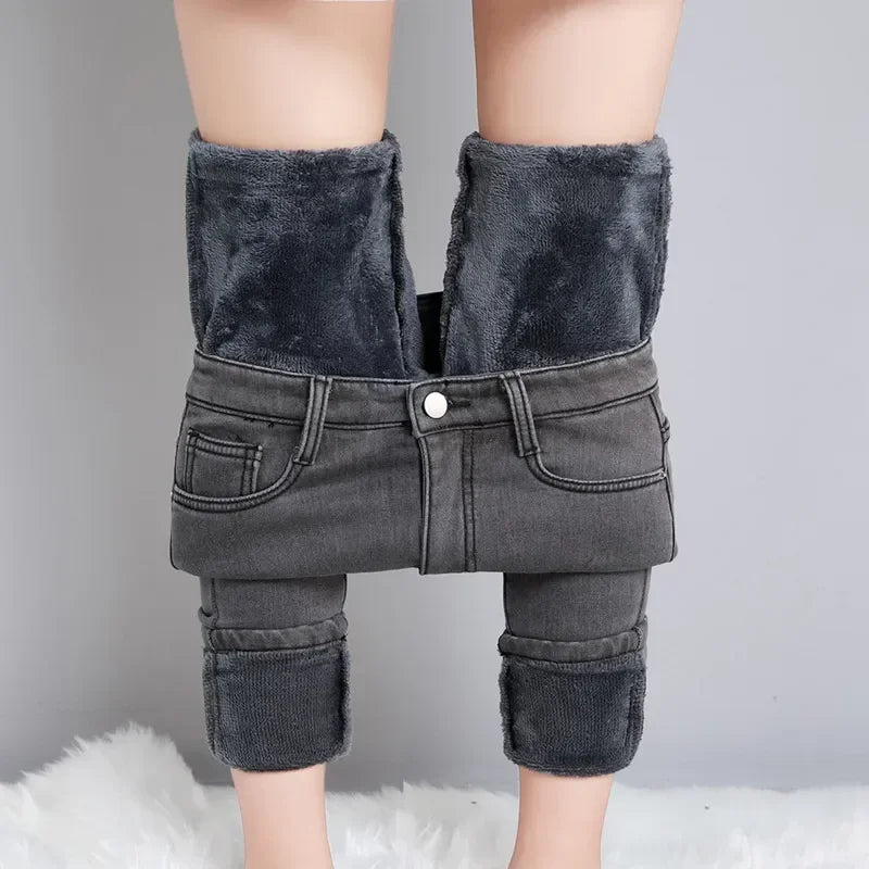 Women’s Thermal Fleece Jeans – Winter Warm Thickened Skinny Velvet Pants