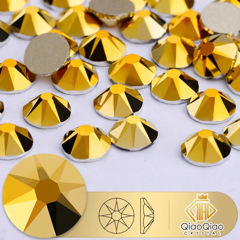 QIAO 2088 Crystal Nail Art Rhinestones — Flat Back Non-Hotfix Strass for DIY Nail Decorations (8 Big + 8 Small)