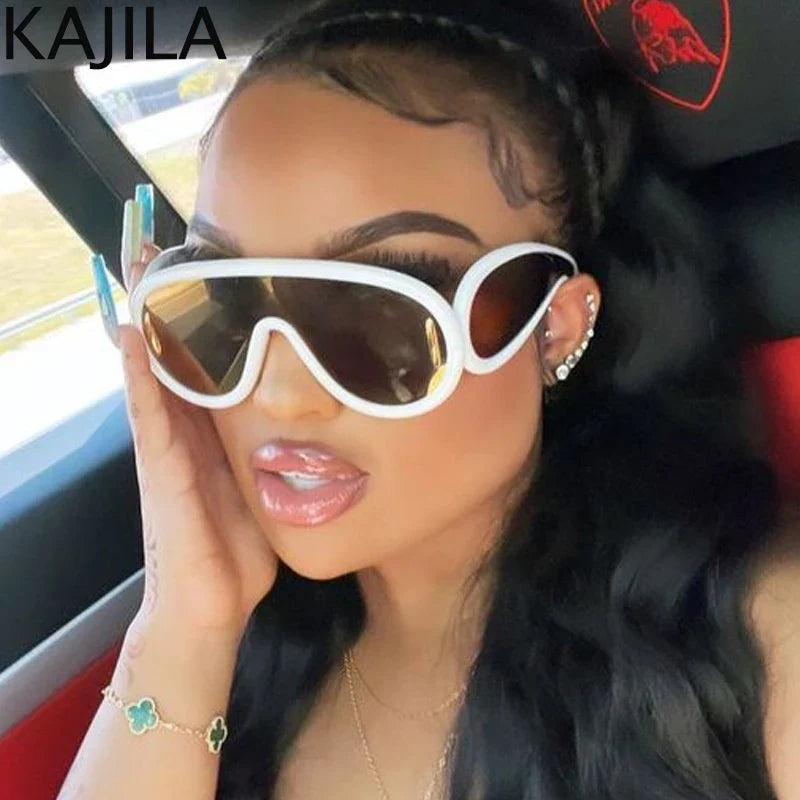 Oversized Wave Mask Sunglasses | One-Piece Sports Y2K Punk Sun Glasses for Women | Luxury Brand Steampunk Eyewear Goggle