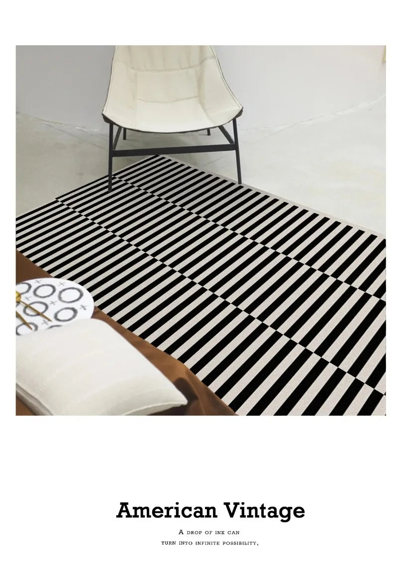 Light Luxury Black & White Plaid Rug — Fluffy Soft Carpet for Bedroom, Living Room, Study, and Home Decor