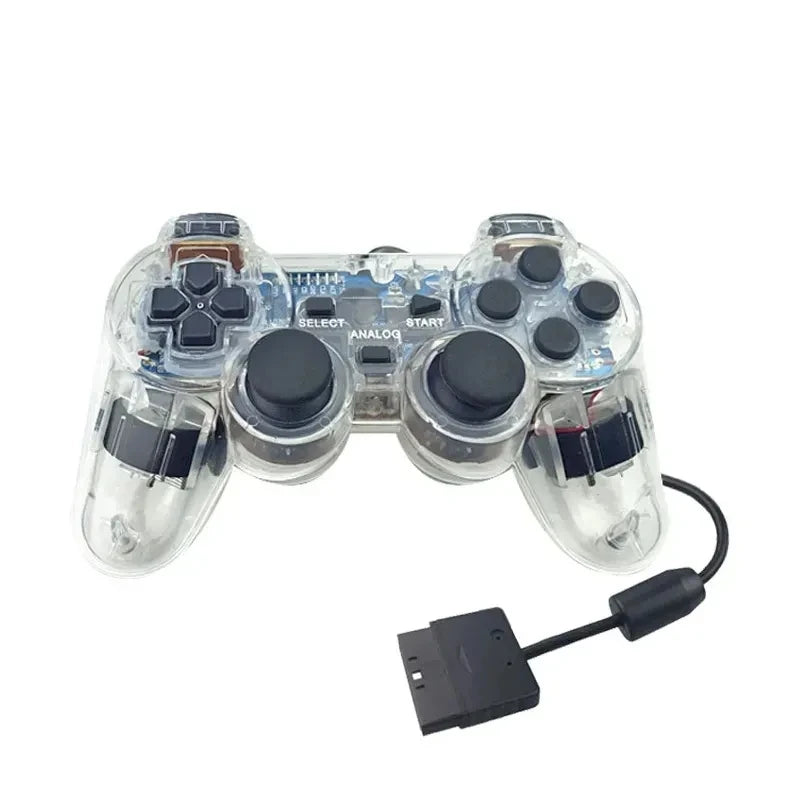 Transparent Wired Controller for PS2 – Dual Vibration Gamepad Joystick for PlayStation 2 Console