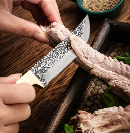 Forged Stainless Steel Boning & Meat Cleaver Knife – Mongolian Kitchen Hand Knife for Lamb, Steak, and Fruit with Cover