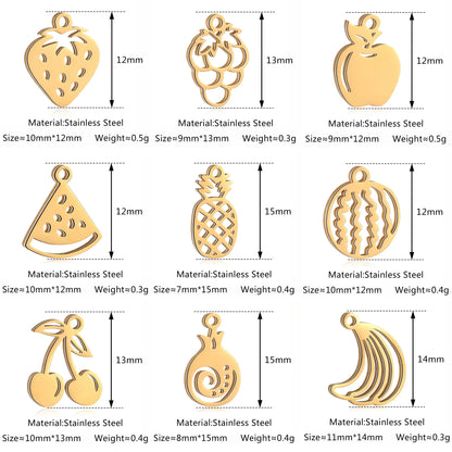 5pcs Stainless Steel Fruit Charms – Strawberry, Cherry, Pineapple & Watermelon Pendants for DIY Bracelets & Necklace Jewelry Making
