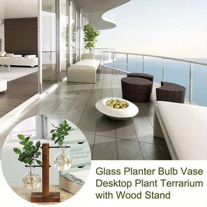Hydroponic Glass Vase, Vintage Desktop Plant Terrarium Planter, Bulb Water Planting Propagation Vase for Hydroponics Plants