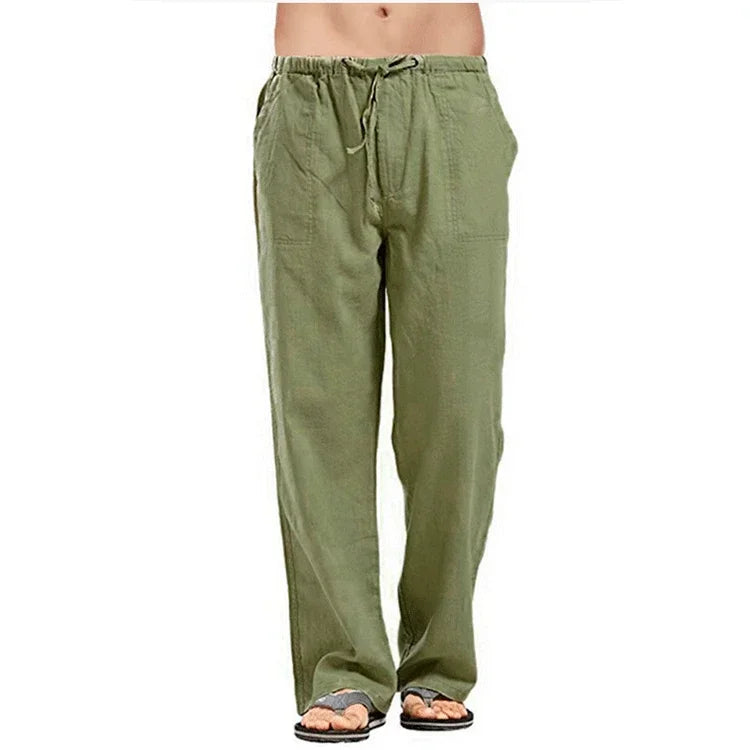 Men's Cotton Linen Pants – Summer Breathable Solid Color Casual Trousers with Elastic Waist