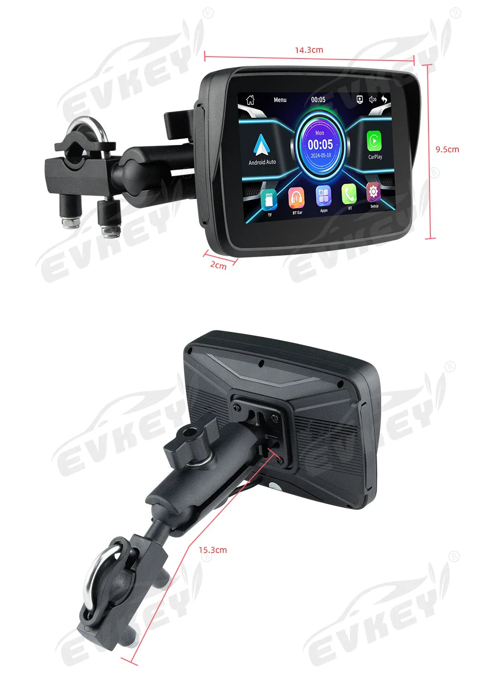 EKIY MTC-10 5” Wireless CarPlay Motorcycle Navigation Display – Portable Android Auto Monitor