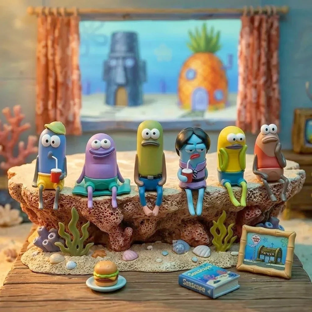 SpongeBob Blind Box Figure - Bikini Bottom Sitting Fish Car Ornament & Cute Desktop Collectible Gift