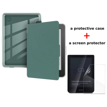 Kobo Clara 2E Case with Screen Protector — 6" Auto Sleep Leather Magnetic Cover & Transparent Acrylic Funda