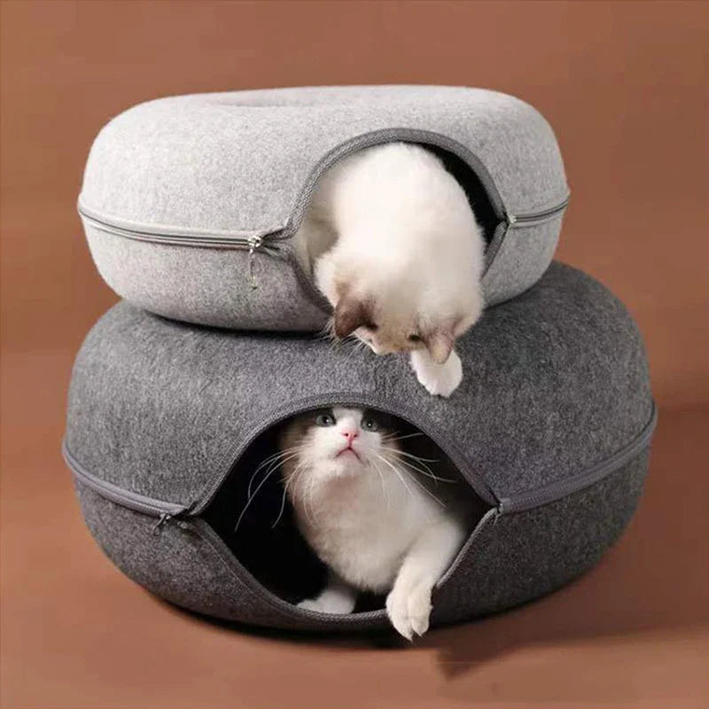 Cat Tunnel Bed & Interactive Toy: Felt Pet House for Cats, Large Exercising Toy with Removable Villa - Fun & Comfort for Kittens
