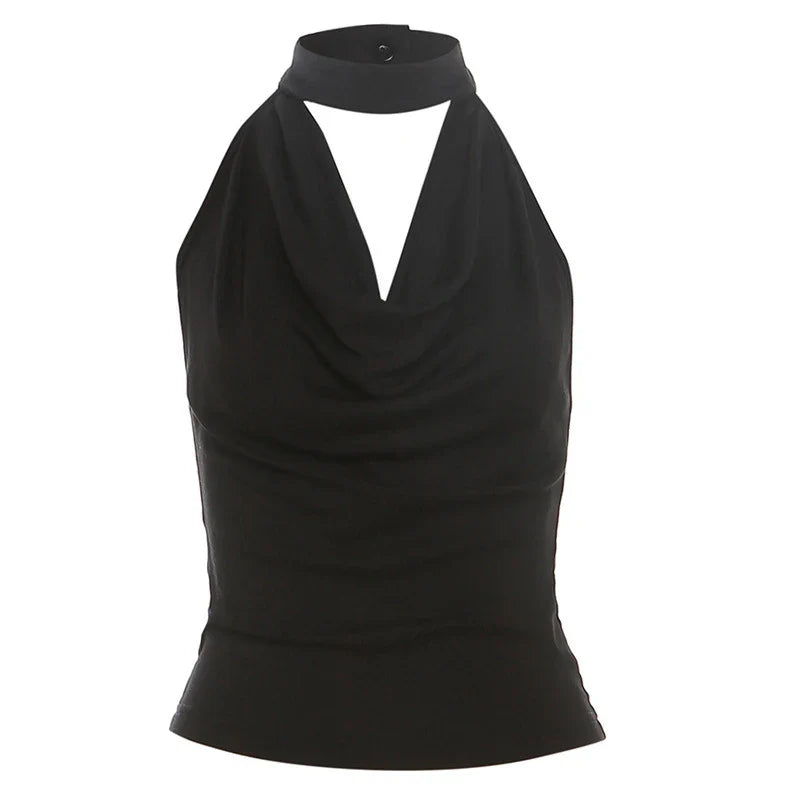Women’s Solid Color Halter Vest – Casual, Sexy, All-Match Summer Top for Travel & High Street Style