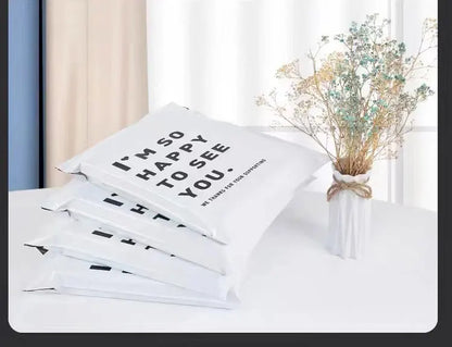 INPLUSTOP 50PCS White Thick Express Bags – Waterproof Clothing Packaging with "THANKS" Print, Courier Envelope Pouches