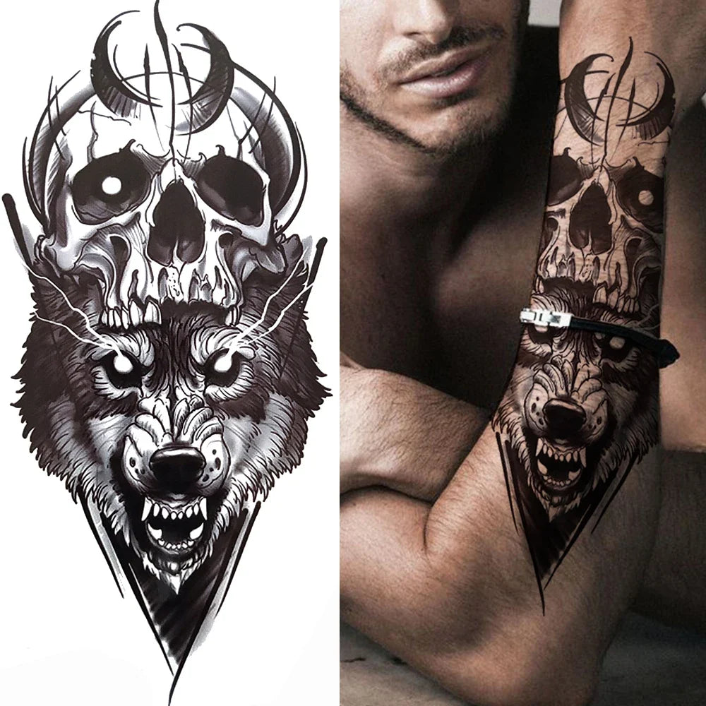 Full Arm Temporary Tattoo Sleeve - Realistic Warrior Lion Tiger Flower & Maori Design Fake Tattoos