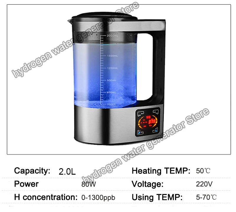 2L Hydrogen-Rich Electric Kettle – Electrolysis Water Heater & Generator with English Manual
