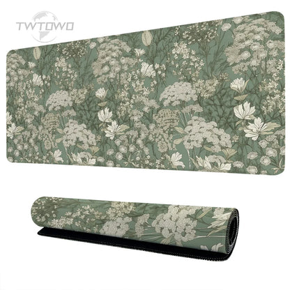 Green Vintage Flowers XL Gamer Mouse Pad – Large Non-Slip XXL Playmat for Home & Office Desk