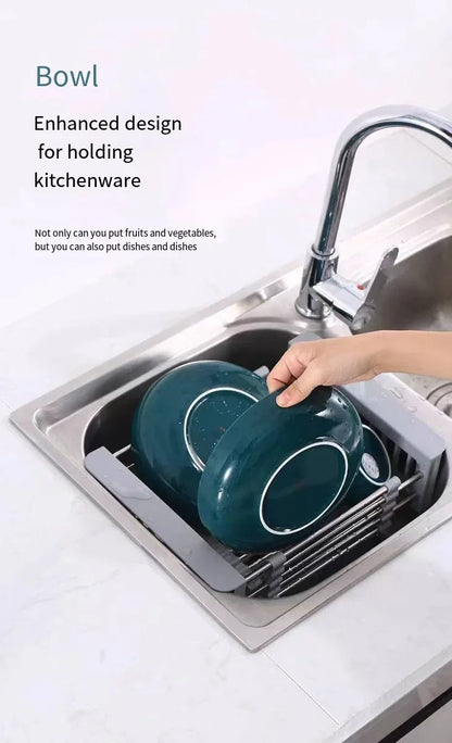 Folding Stainless Steel Kitchen Sink Drain Rack – Space-Saving Dish Drain Basket & Sink Organizer