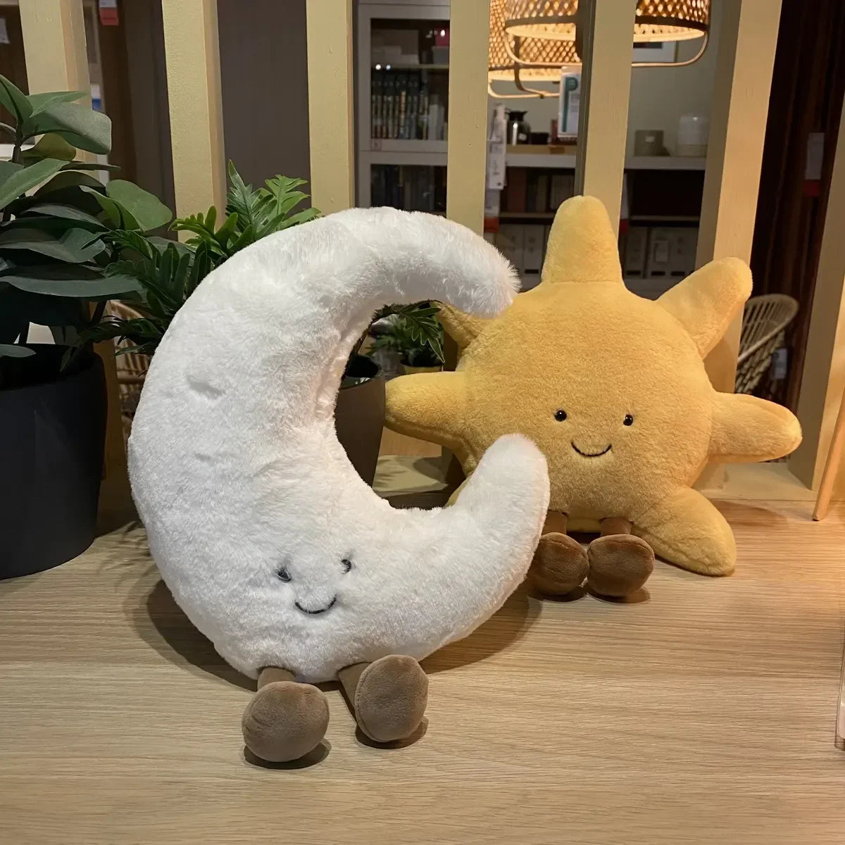 Smile Face Moon & Sun Plush Cushion – Cute Weather Stuffed Toy for Kid's Bedroom Decor & Sofa Throw Pillow