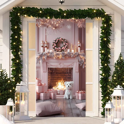 Cute Animals Christmas & New Year Door Cover – Dog, Cat, Snowman, Gingerbread Man Holiday Outdoor Winter Decoration Gift