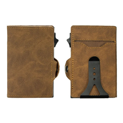 CASEKEY PU Leather Men’s Pop-Up Card Holder Wallet – Slim Minimalist Anti-RFID Smart Wallet with Money Clip & ID Window