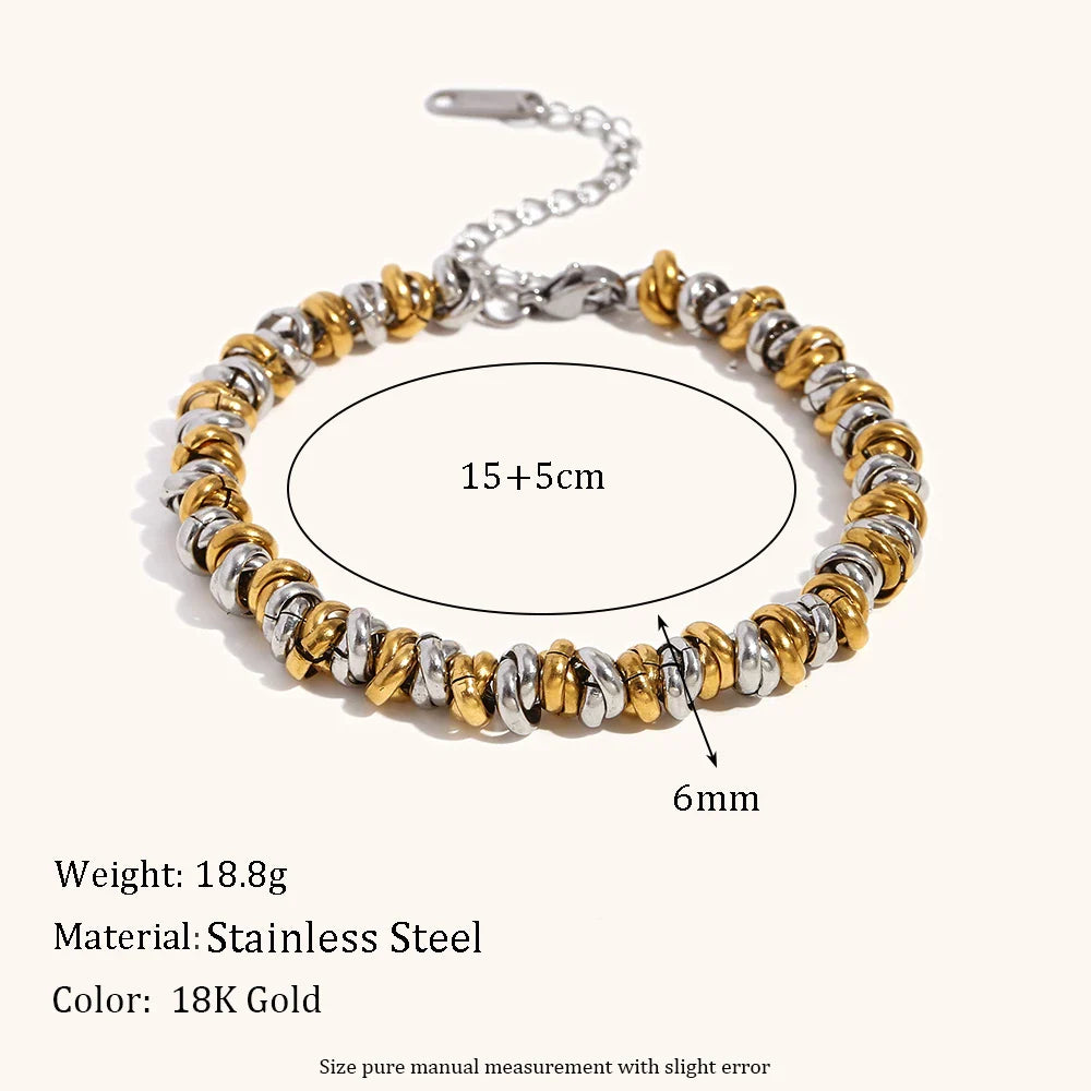 La.Muses Dual Tone Gold & Silver Bead Necklace – Waterproof Stainless Steel Chain Jewelry Gift for Women