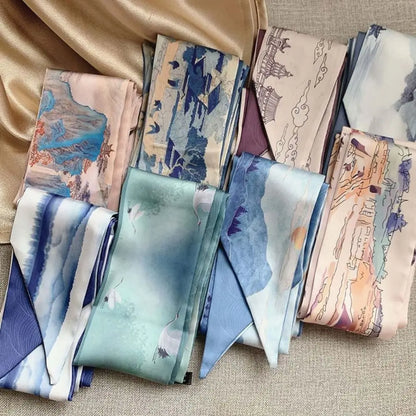 Fashion Ribbon Headband – New Floral Chinese Style Scarf, Oil Painting Floral Hair Bands for Women