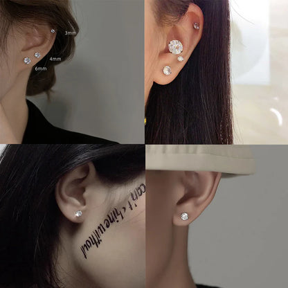 LUXUSTEEL Stainless Steel Crystal Stud Earrings –  4-Prong Cubic Zirconia Round Tragus Earrings for Women & Men
