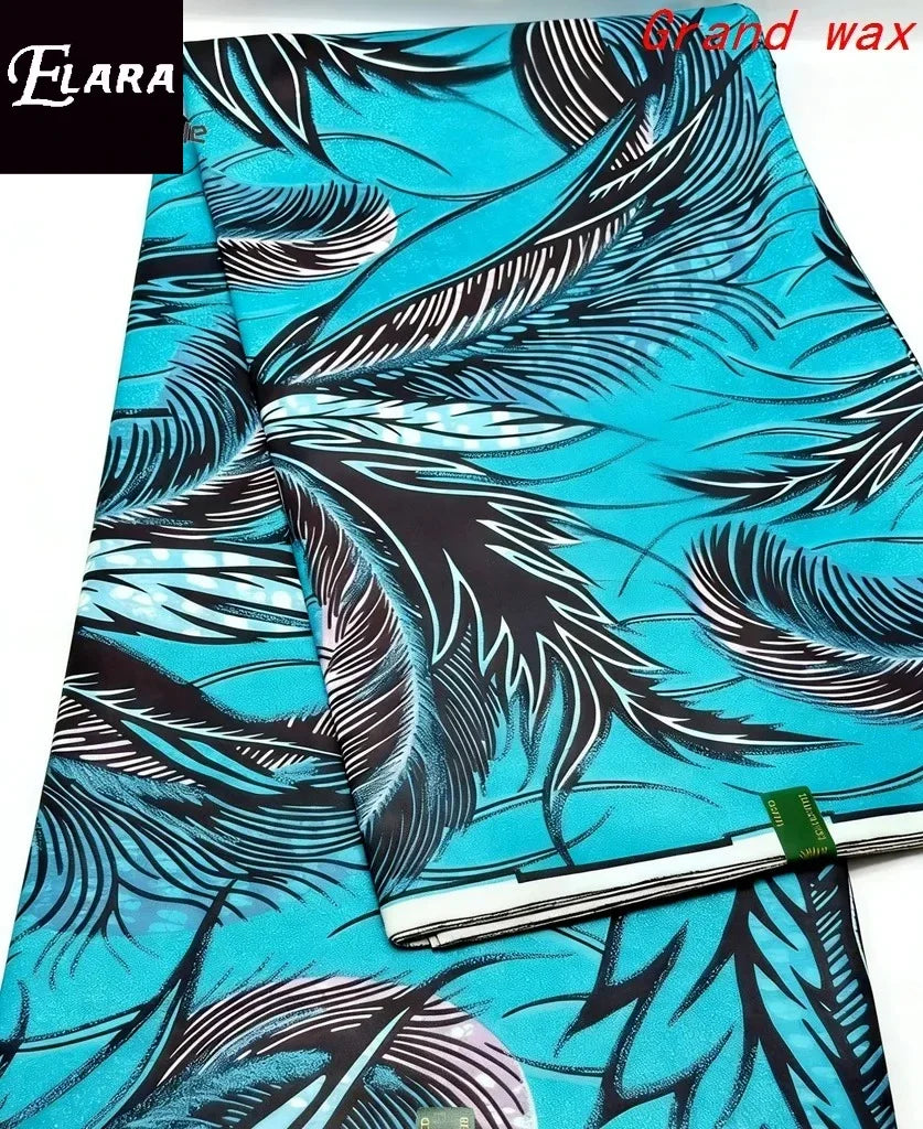 African Real Wax Print Fabric - Grand Original Ankara Blue Cotton Wax Material 6 Yards for Stylish Dresses & Uniforms