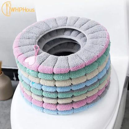 Winter Warm Washable Toilet Seat Cover with Handle - Thick, Soft, and Knitted Bathroom Cushion for a Cozy Closestool Experience