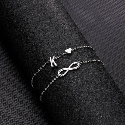Bohemia A-Z Letter Initial Anklet for Women - Silver Heart Initial Anklet Bracelet, Beach Party & Travel Foot Jewelry