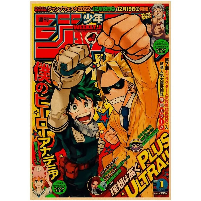 Vintage My Hero Academia Anime Poster – Retro Kraft Style Wall Art for Home Decor, Cartoon Painting & Room Decoration Sticker